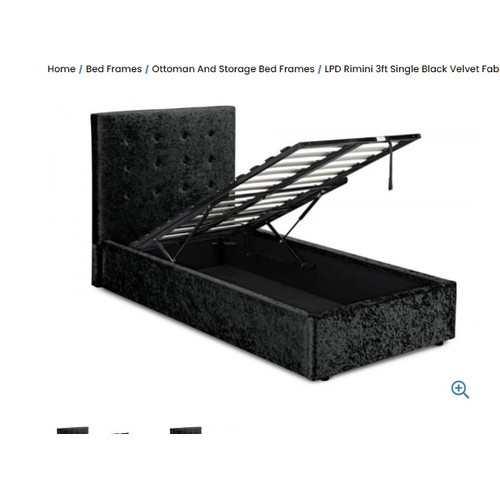 1035 - LPD Rimini 3ft Single Black Velvet Fabric Ottoman Bed Frame Supplied in two boxes, requires assembly... 