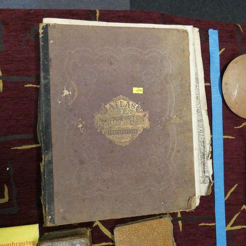 4086 - 1 leather bound volume of Paradise Lost dated 1738, a vintage Atlas and various other small books