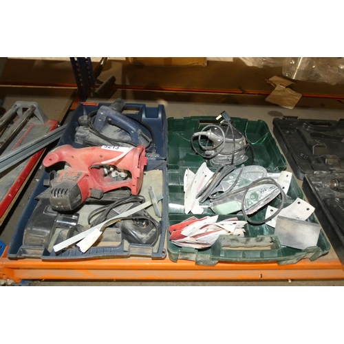 5213 - 4 various power tools comprising 2 x sanders 240v, 1 x power plane and a cordless circular saw with ... 