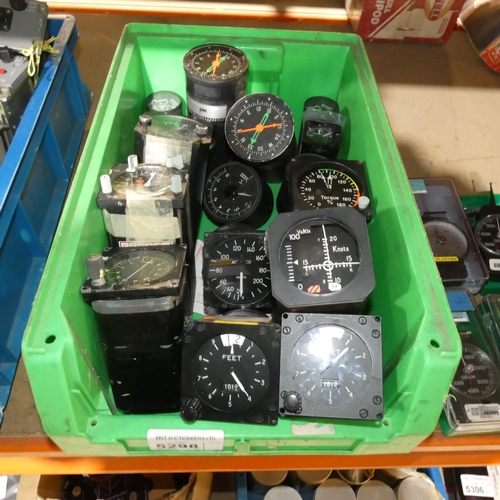 5298 - 1 box containing a quantity of various ex-MOD gauges (mainly from aircraft). Not practical to list i... 