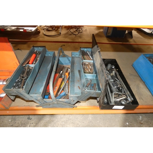 5317 - A blue metal tool box with contents and a black metal box containing various sockets etc. Not practi... 