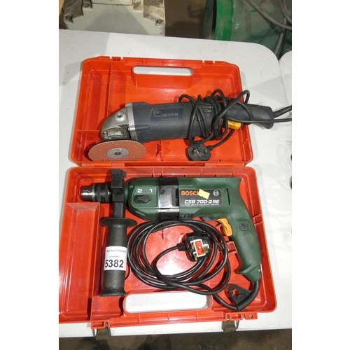 5382 - A Bosch drill and a Performance Power angle grinder - both 240v