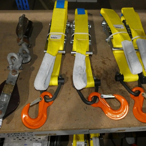 5501 - 2 x ex-MOD Spanset load lashing ratchet straps type LC:5000dAn EWL 2.88m