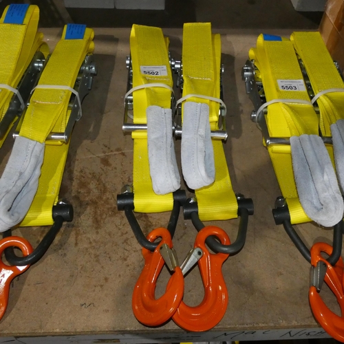 5502 - 2 x ex-MOD Spanset load lashing ratchet straps type LC:5000dAn EWL 2.88m