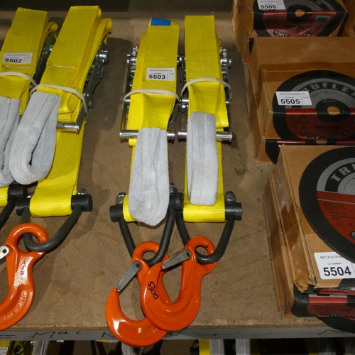 5503 - 2 x ex-MOD Spanset load lashing ratchet straps type LC:5000dAn EWL 2.88m