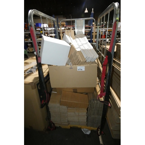 5716 - A quantity of various small flat packed cardboard boxes. Contents of 1 wheeled cage which is not inc... 