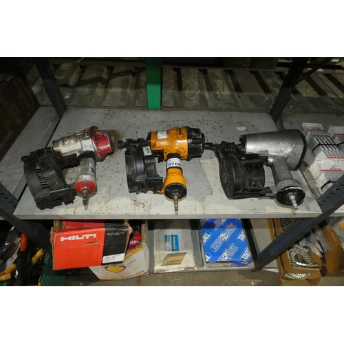 5766 - 3 x air coil nail guns comprising 1 x Max CN55, 1 x Bostitch and 1 with no make visible. Contents of... 