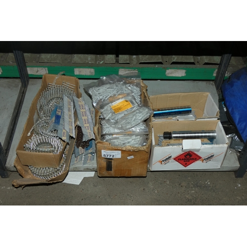 5772 - A quantity of various items including coil nails, strip nails, plastic wall plugs etc. Contents of 1... 