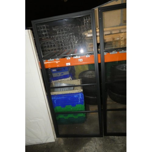 5798 - 1 x black metal / glass door approx 898 x 2100mm