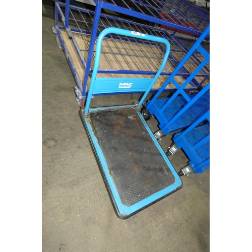 5855 - A MacAllister blue metal trolley with folding handle approx 90 x 60cm