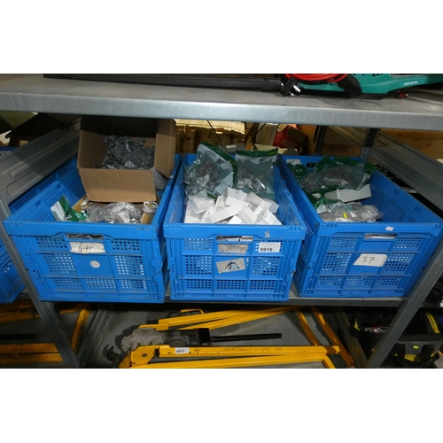 5916 - A quantity of various items including wall boxes, conduit, Britclips etc. Contents of 3 blue plastic... 