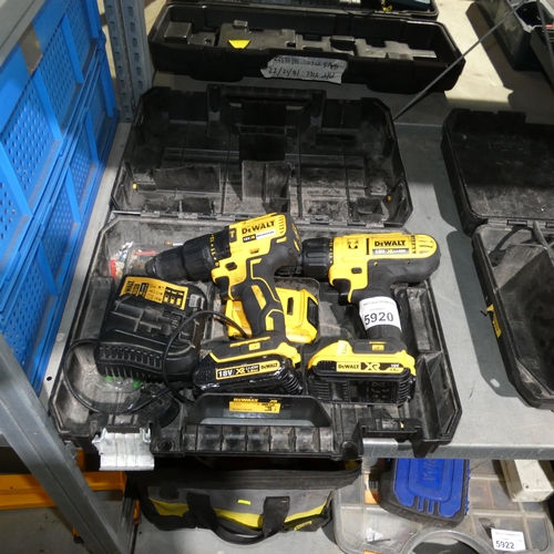 5920 - 2 x Dewalt cordless drills with 3 x batteries and 1 x charger