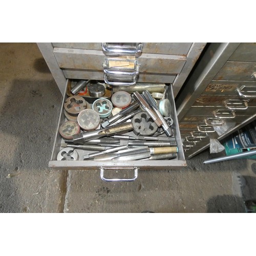 5372 - A 20 drawer index type cabinet containing a large quantity of various taps, dies, drill bits, Allen ... 