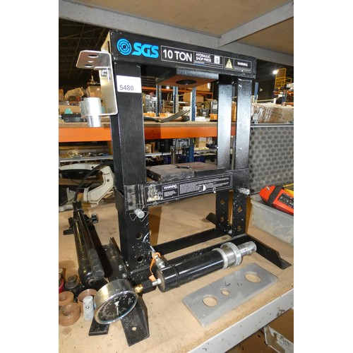 5480 - An SGS 10 ton manual hydraulic shop press with various tooling