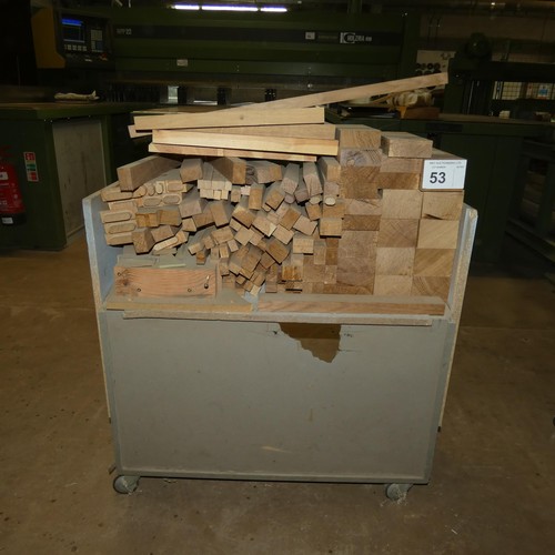 53 - A quantity of various size / type pieces of hardwood - Contents of a wheeled workshop bench which is... 