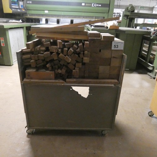 53 - A quantity of various size / type pieces of hardwood - Contents of a wheeled workshop bench which is... 