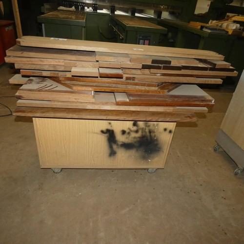 54 - A quantity of various size / type pieces of hardwood - Contents of a wheeled workshop bench which is... 