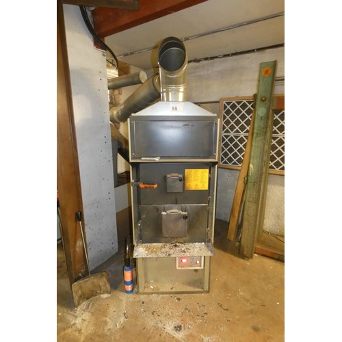 55 - A Fabbri model F55CV blown air workshop waste wood burning stove (55kw) with flue fan, YOM 2011, 240... 