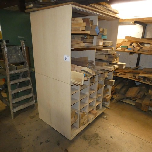 58 - A quantity of various size wood sections / offcuts (mainly all hardwoods). Contents of an open front... 