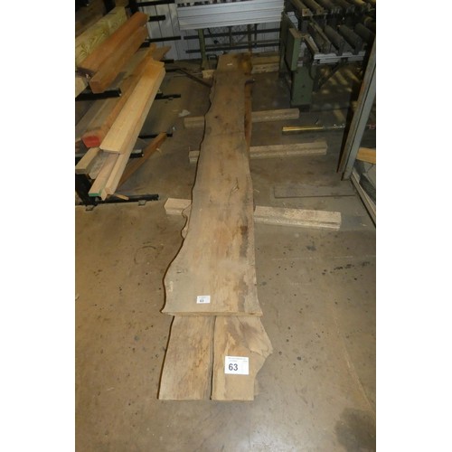 63 - 3 x Ash waney edge boards, 2 at approx 444cm long / 1 at approx 316cm long, all 3 approx 4cm thick a... 