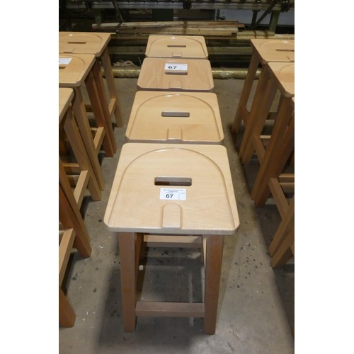 67 - 4 x Beech stools each approx 61cm high