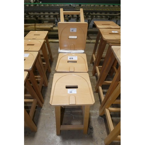 69 - 5 x Beech stools each approx 61cm high