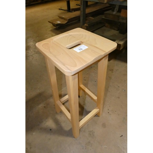 70 - 4 x Beech stools each approx 75cm high. Please note that currently 3 have Beech seat pads fitted and... 