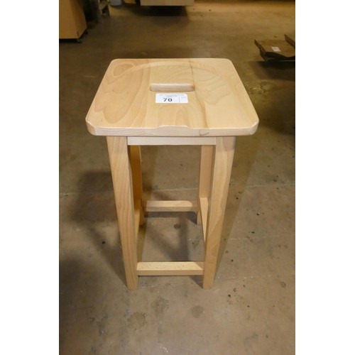 70 - 4 x Beech stools each approx 75cm high. Please note that currently 3 have Beech seat pads fitted and... 