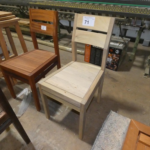 71 - 3 x matching style bespoke dining chairs each one made from a different hardwood