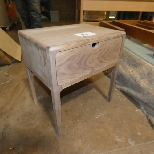 73 - 1 x bespoke Walnut bedside cabinet. Requires final sand and oil