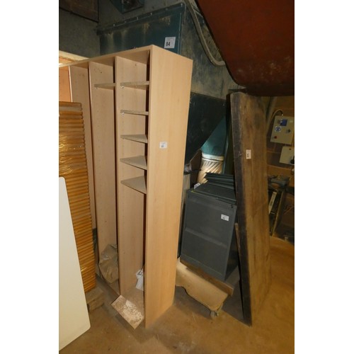 83 - A metal two drawer filing cabinet (the wheeled skate is also included), a wood effect shelf unit and... 