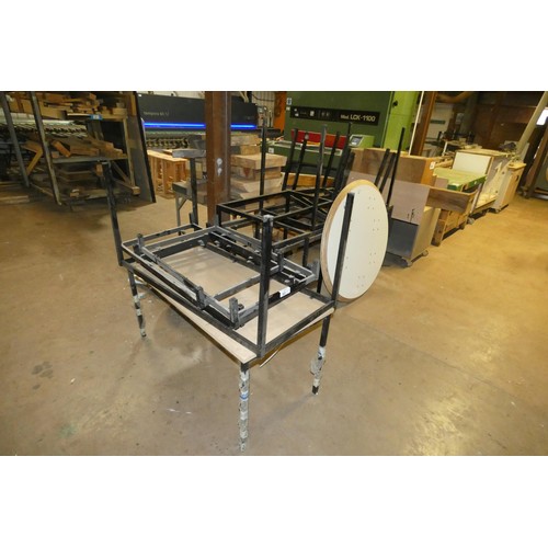 93 - A quantity of various metal table frames and 2 circular table tops