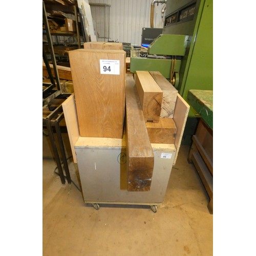 94 - A quantity of various Oak offcuts suitable for turning etc - Contents of a wheeled workshop bench wh... 