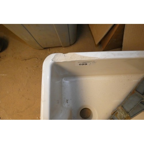 109 - A Twyford white ceramic Belfast type sink approx 61 x 46 x 25cm high supplied with 2 x metal support... 