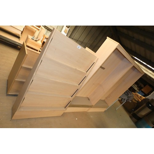 114 - 2 x wood effect open front cabinets each approx 90 x 30 x 190cm high and 1 x wood effect stand appro... 