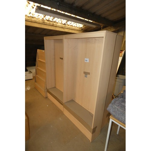 114 - 2 x wood effect open front cabinets each approx 90 x 30 x 190cm high and 1 x wood effect stand appro... 