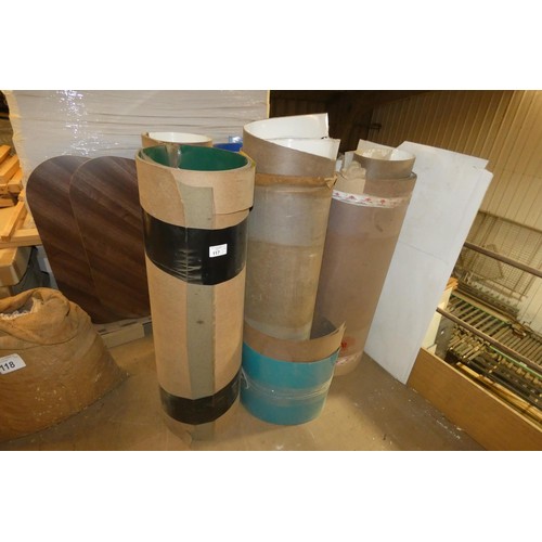 117 - A quantity of various rolls of laminates. Not practical to list in detail so please view or see phot... 