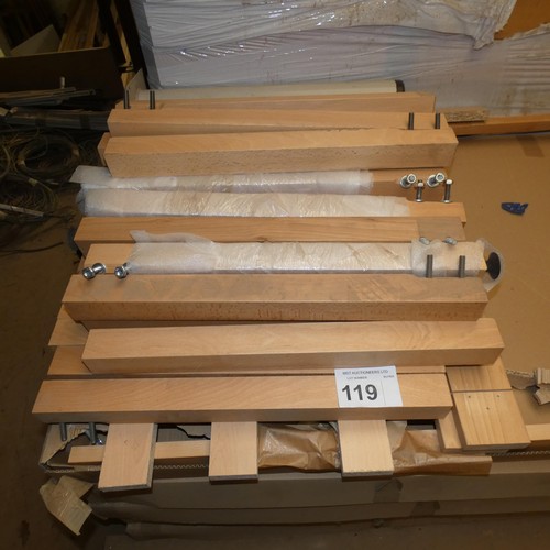 119 - 2 pallets containing a quantity of various beech table parts including frames, legs etc (no tops inc... 