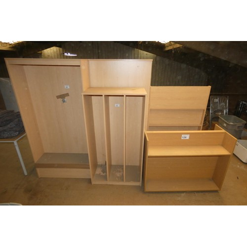 126 - 2 x wood effect open front cabinets (1 at approx 90 x 30 x 190cm high and 1 at approx 77 x 40 x 144c... 