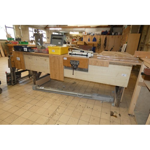 157 - A work bench with a Woden wood working vice fitted approx 275 x 90cm