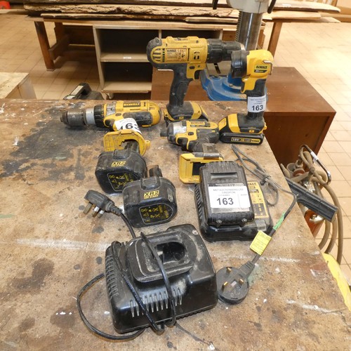 163 - 3 x Dewalt cordless tools supplied with 3 x batteries / 1 charger and 1 x Dewalt cordless drill with... 