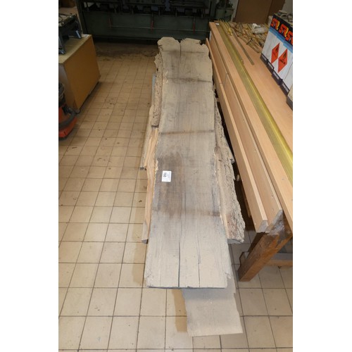 168 - 6 x various wooden boards. Longest is approx 266cm and please note the wheeled trolley these wooden ... 