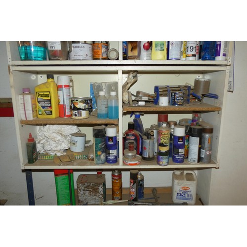 191 - A quantity of various items including consumable products (WD40, dyes, polish etc) and 2 x sash cram... 