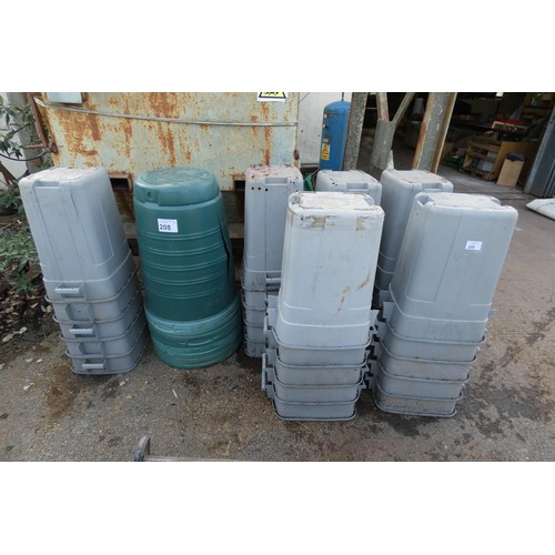 208 - A quantity of grey and green plastic bins