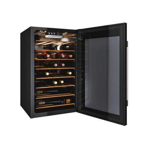 1104 - A smoked glass wine display fridge by Hoover type HWC-150 EELW boxed, unused