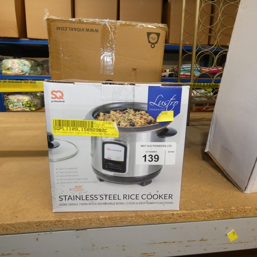 139 - 1 x Lustro stainless steel rice cooker 350w / 800ml