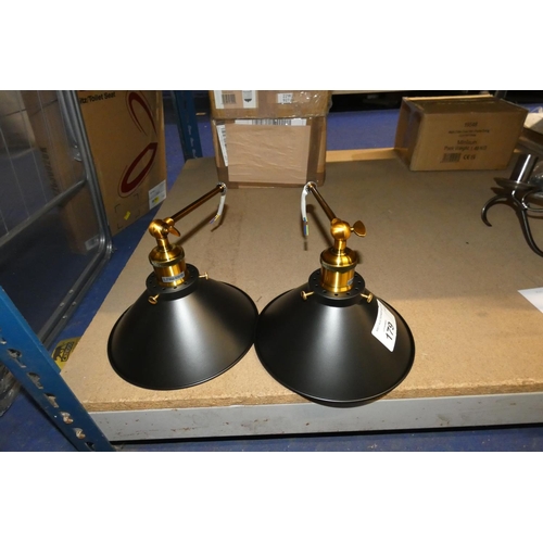 179 - 2 x black metal wall lights - returned damaged