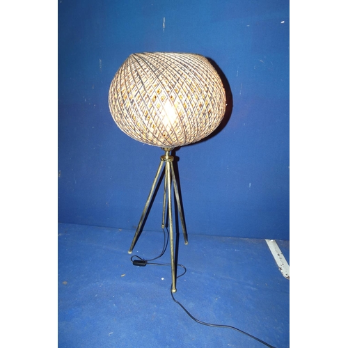 83 - 1 x tripod table lamp with glued string shade