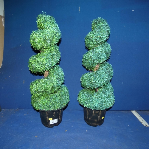 85 - 2 x faux topiary bushes in pots