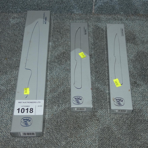 1018 - 3 x chef knives by Broggi, 20cm, 11cm & 7.5cm